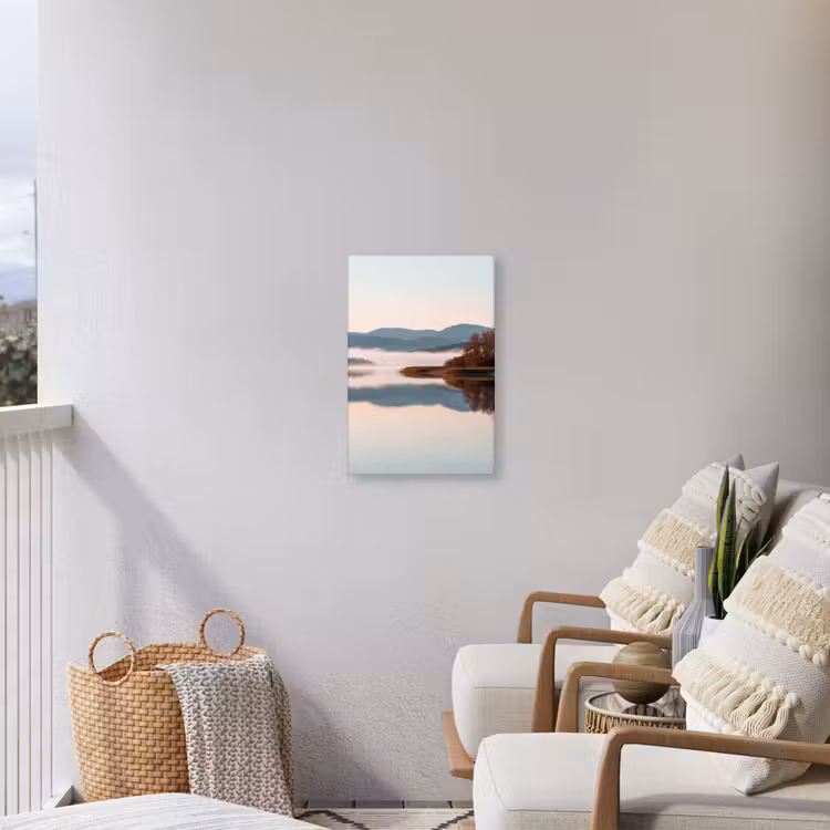 Water - Bomen - Mistlaag Tuinposter op houten frame 2 cm dik klein -sfeer1