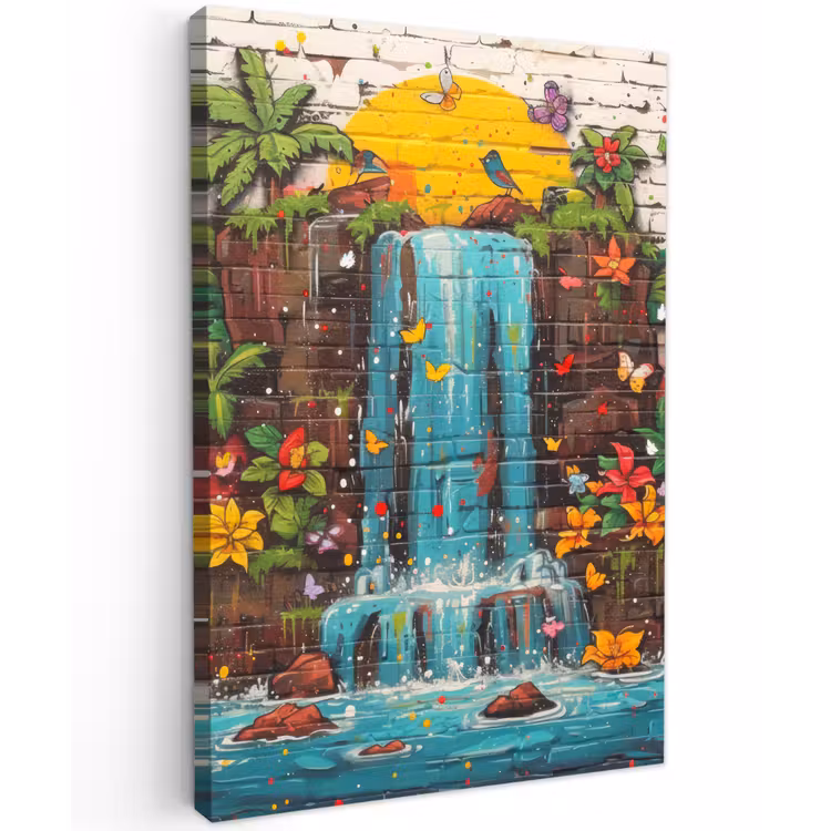 Waterval in Straatkunst Tuinposter op houten frame 2 cm dik klein -3d