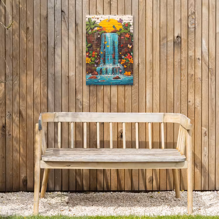 Waterval in Straatkunst Tuinposter op houten frame 2 cm dik klein -sfeer4
