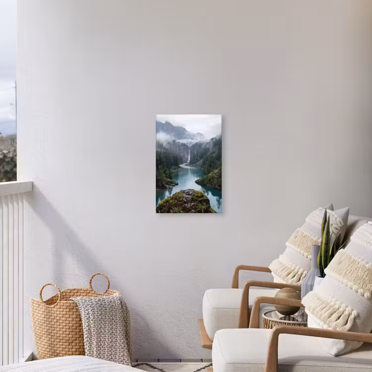 Waterval - Bomen - Bergen Tuinposter op houten frame 2 cm dik klein -sfeer1