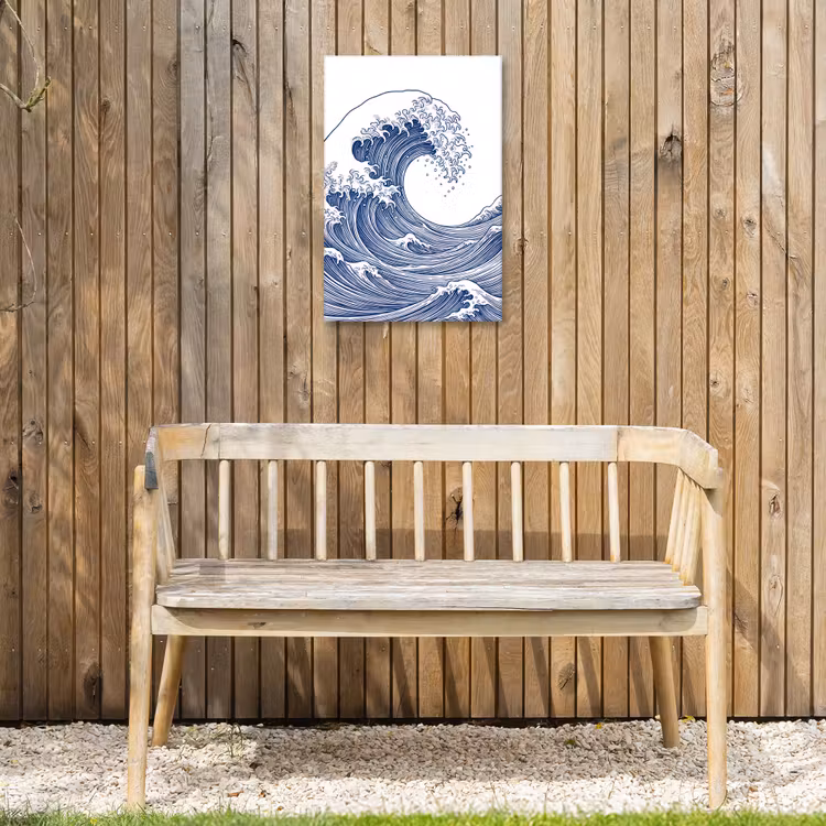 Golf - Japans - Zee - Illustratie - Blauw Tuinposter op houten frame 2 cm dik klein -sfeer4