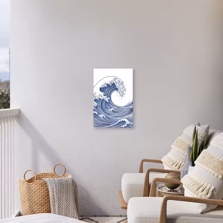 Golf - Japans - Zee - Illustratie - Blauw Tuinposter op houten frame 2 cm dik klein -sfeer1