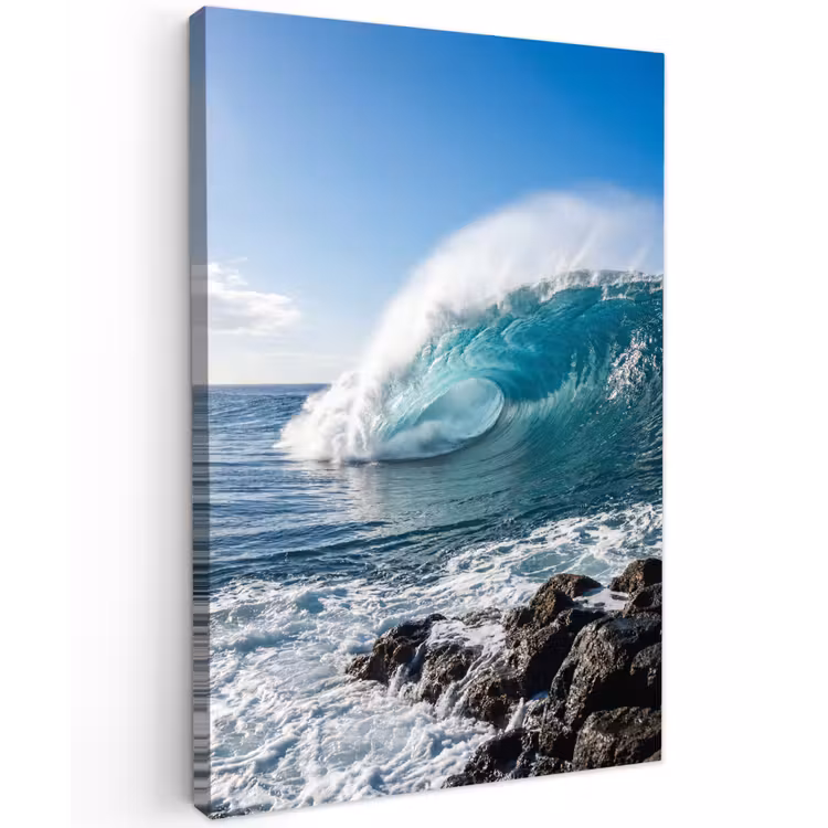 Golf - Oceaan - Brekend - Water - Blauw Tuinposter op houten frame 2 cm dik klein -3d