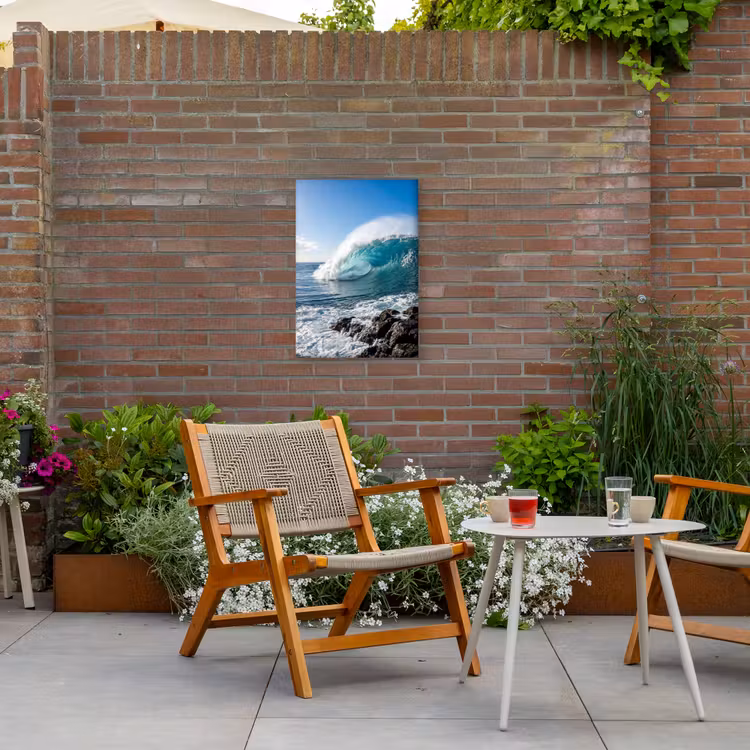 Golf - Oceaan - Brekend - Water - Blauw Tuinposter op houten frame 2 cm dik klein -sfeer3