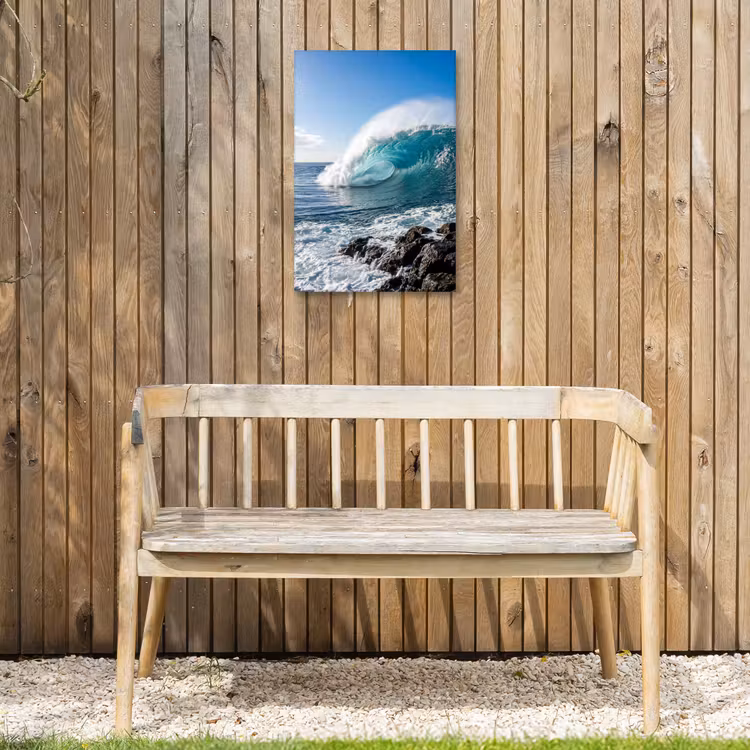 Golf - Oceaan - Brekend - Water - Blauw Tuinposter op houten frame 2 cm dik klein -sfeer4
