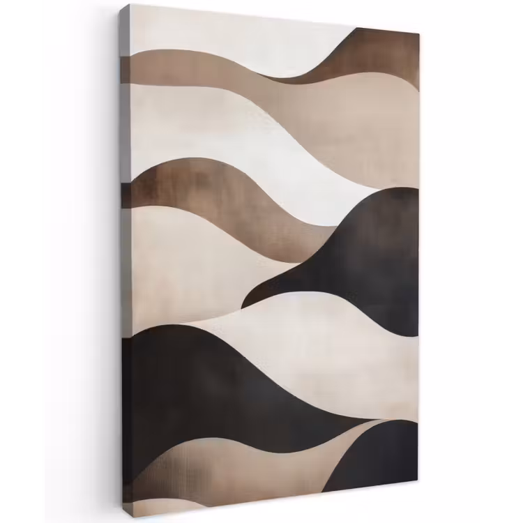 Golven - Abstract - Beige Tuinposter op houten frame 2 cm dik klein -3d