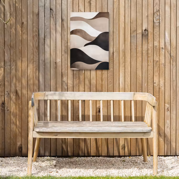 Golven - Abstract - Beige Tuinposter op houten frame 2 cm dik klein -sfeer4