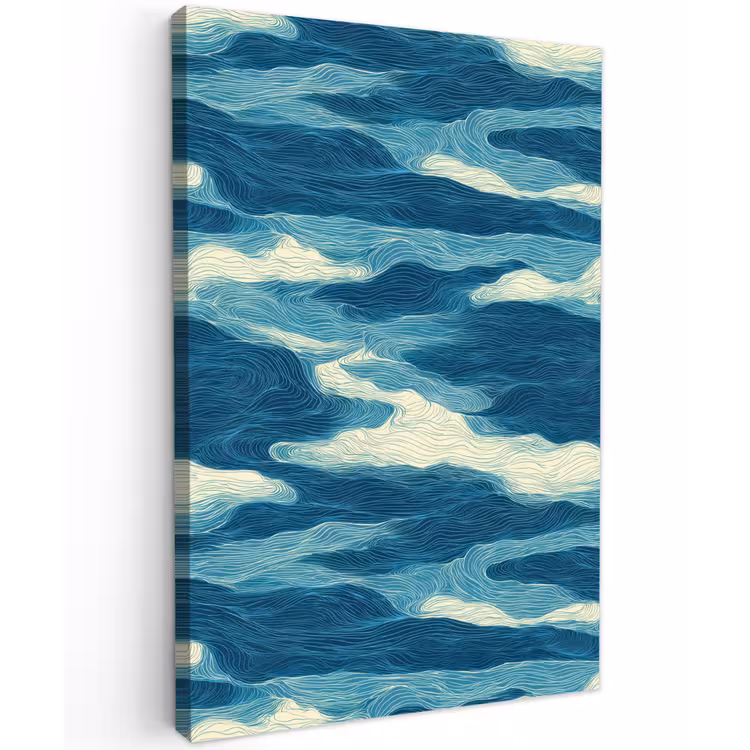 Golven - Abstract - Patroon - Blauw - Wit Tuinposter op houten frame 2 cm dik klein 841 -3d