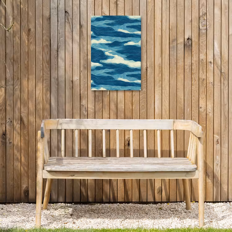 Golven - Abstract - Patroon - Blauw - Wit Tuinposter op houten frame 2 cm dik klein 841 -sfeer4