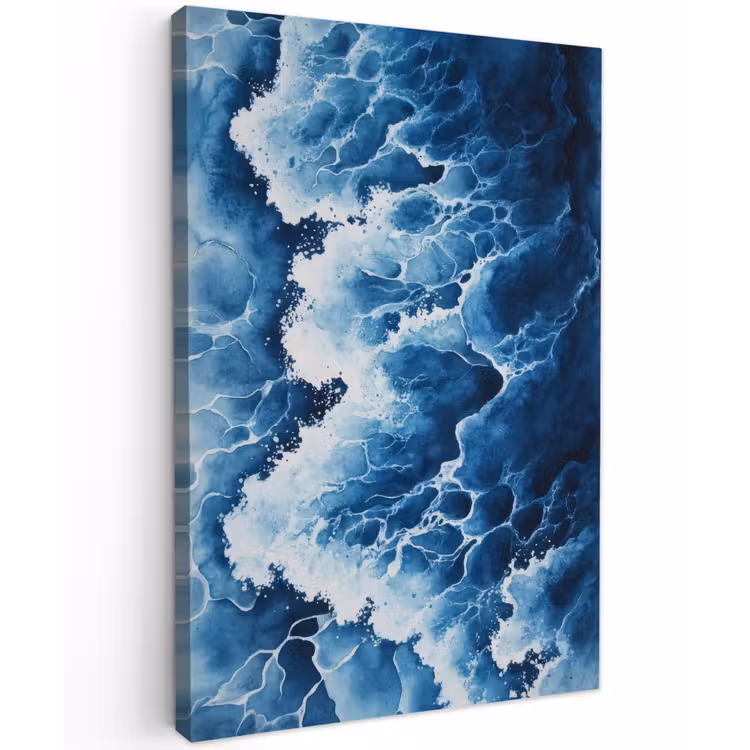 Golven - Blauw - Schuim Tuinposter op houten frame 2 cm dik klein -3d