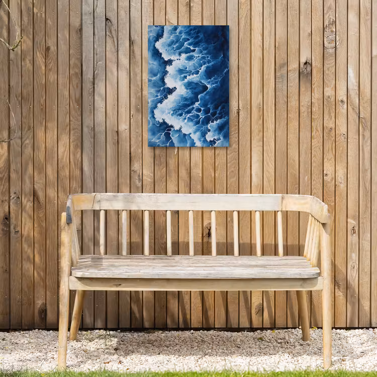Golven - Blauw - Schuim Tuinposter op houten frame 2 cm dik klein -sfeer4
