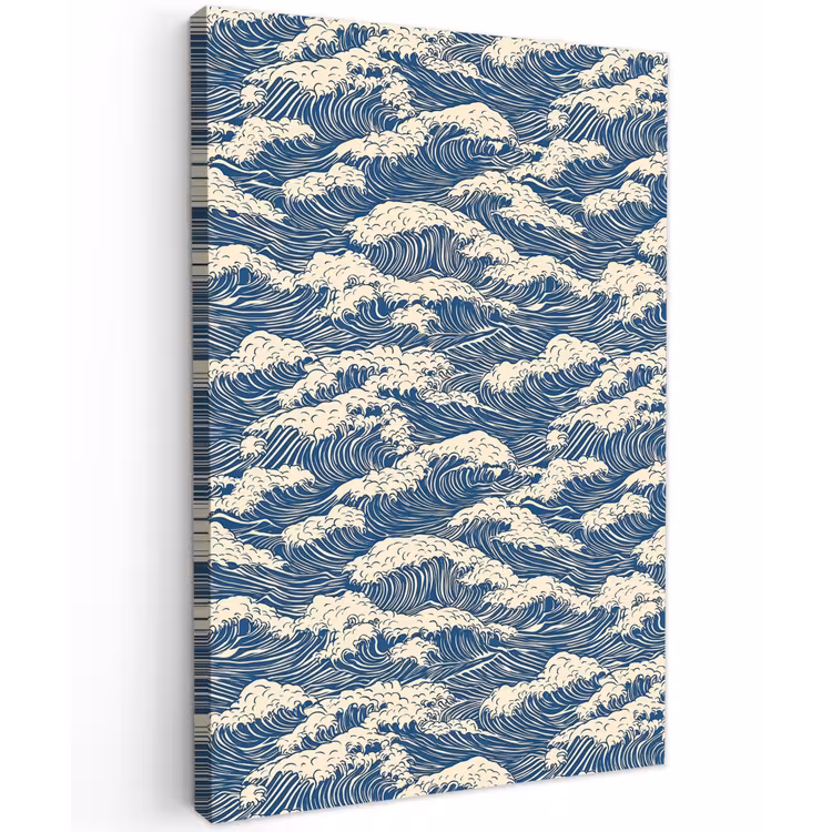 Golven - Klassiek - Blauw Tuinposter op houten frame 2 cm dik klein 841 -3d