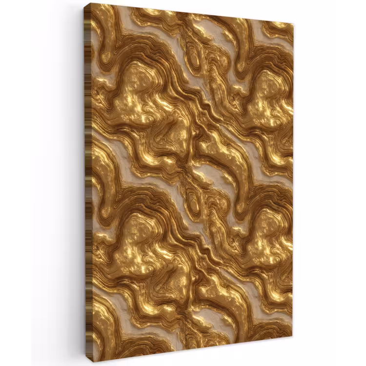 Golven - Organisch - Goud - Crème Tuinposter op houten frame 2 cm dik klein 841 -3d