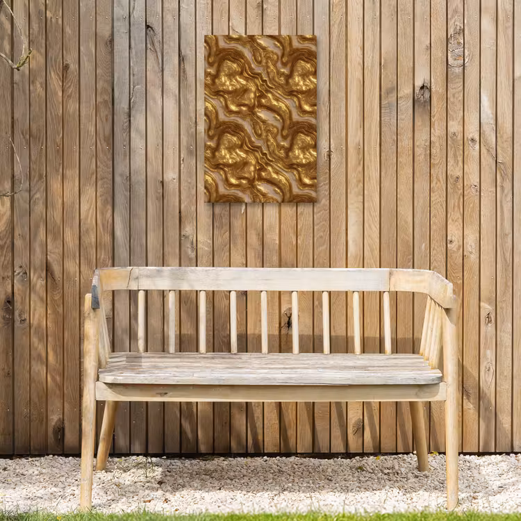 Golven - Organisch - Goud - Crème Tuinposter op houten frame 2 cm dik klein 841 -sfeer4