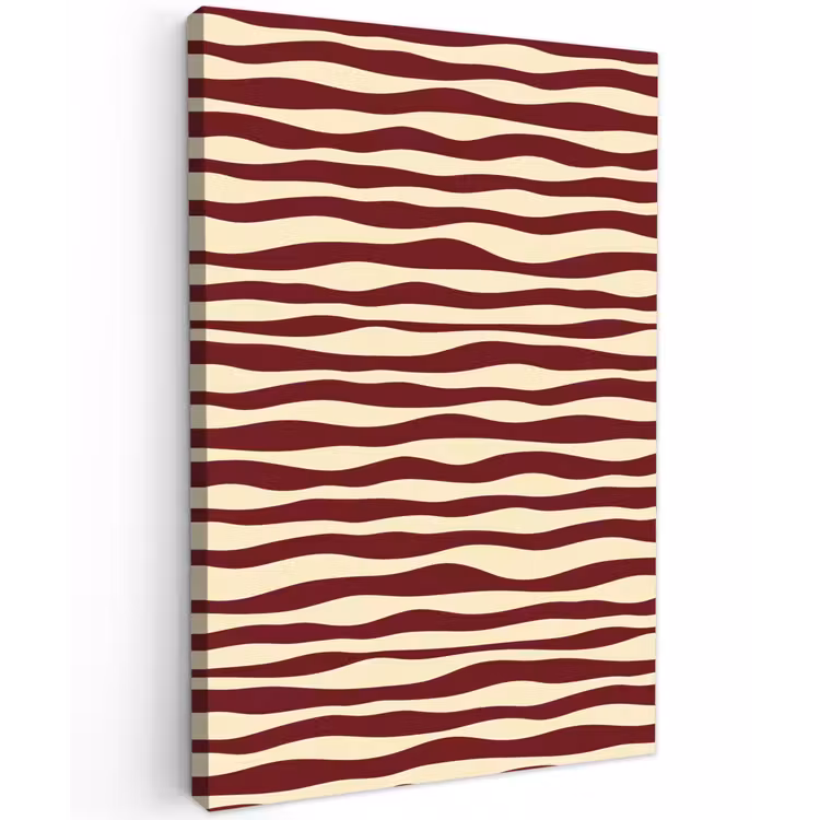 Golven - Rood - Patroon - Crème Tuinposter op houten frame 2 cm dik klein 841 -3d