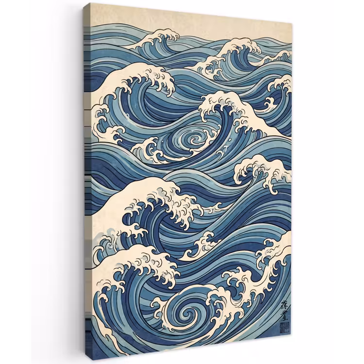 Golven - Zee - Natuur - Abstract - Blauw Tuinposter op houten frame 2 cm dik klein -3d