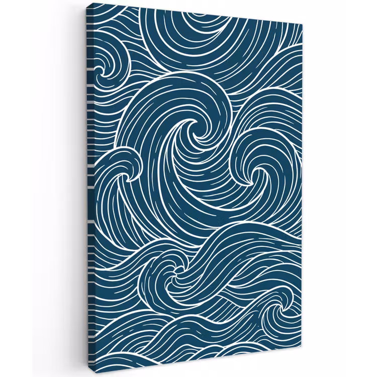Golven - Spiraal - Water - Abstract - Blauw Tuinposter op houten frame 2 cm dik klein -3d