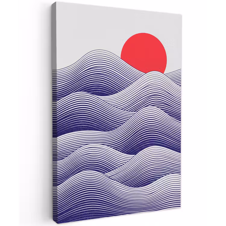 Golven - Zon - Natuur - Abstract - Rood Tuinposter op houten frame 2 cm dik klein -3d