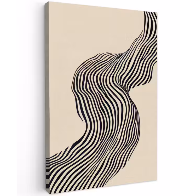 Golvend - Lijnen - Abstract - Silhouet Tuinposter op houten frame 2 cm dik klein -3d