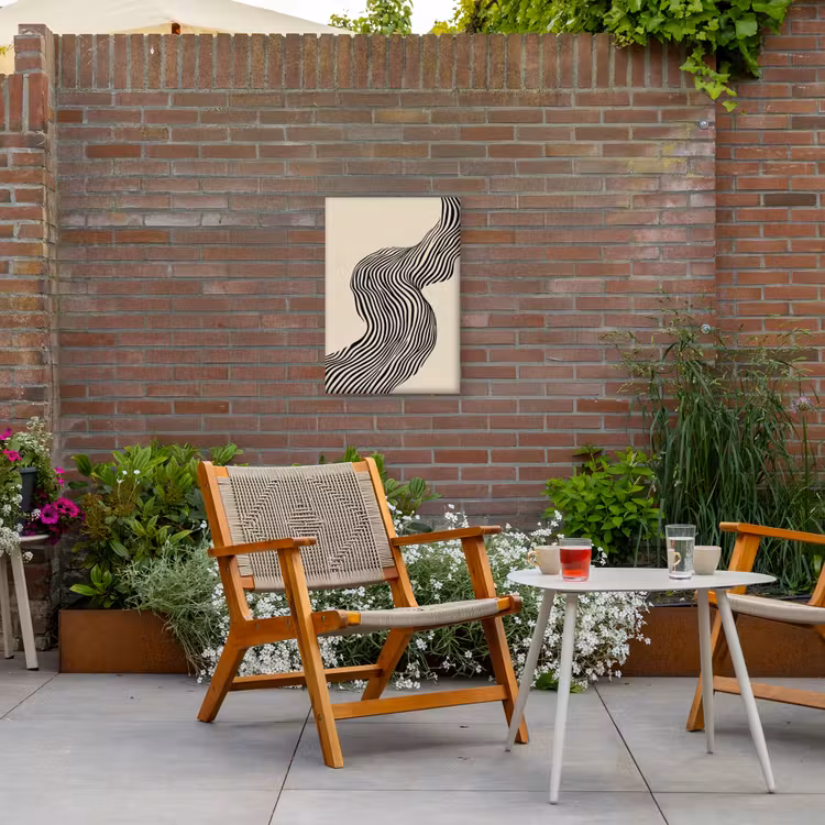 Golvend - Lijnen - Abstract - Silhouet Tuinposter op houten frame 2 cm dik klein -sfeer3