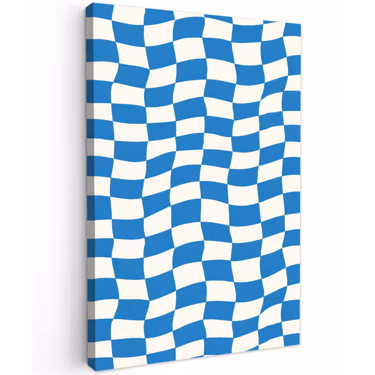 Golvend - Patroon - Blauw Tuinposter op houten frame 2 cm dik klein 841 -3d