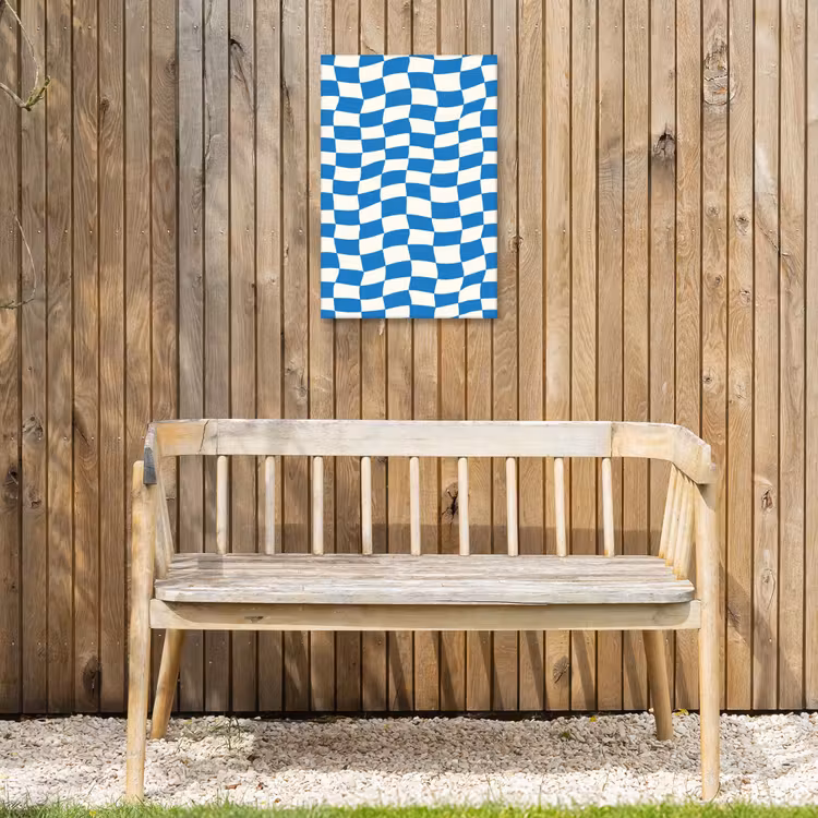 Golvend - Patroon - Blauw Tuinposter op houten frame 2 cm dik klein 841 -sfeer4