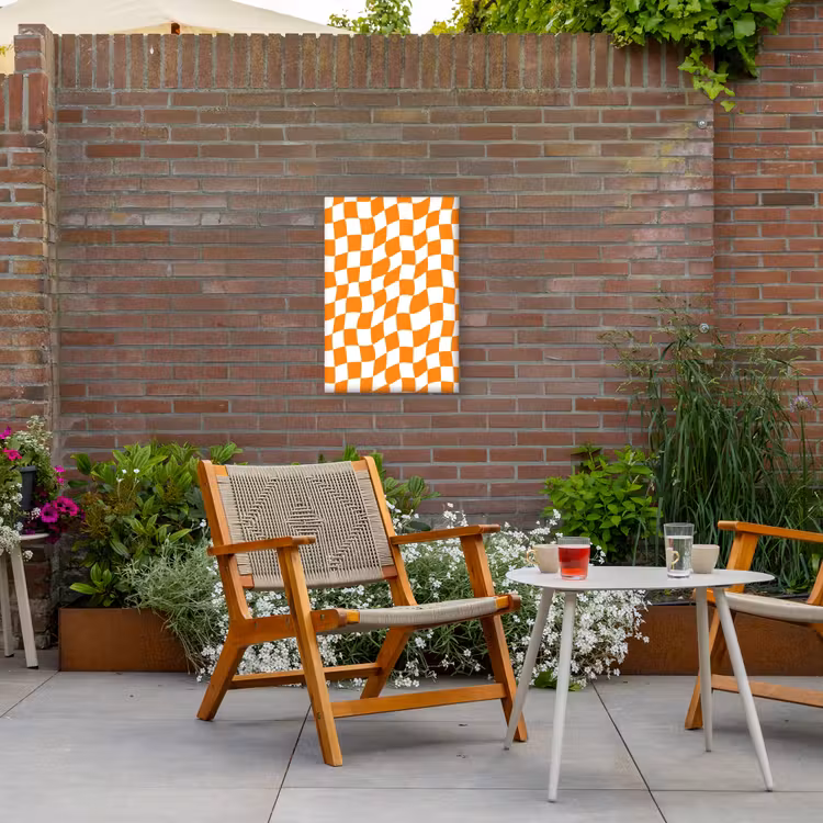 Golvend - Patroon - Oranje Tuinposter op houten frame 2 cm dik klein 841 -sfeer3