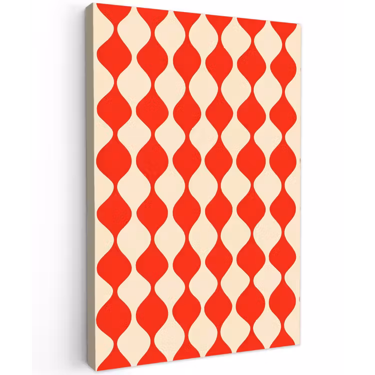 Golvend patroon - Retro - Rood - Beige Tuinposter op houten frame 2 cm dik klein 841 -3d