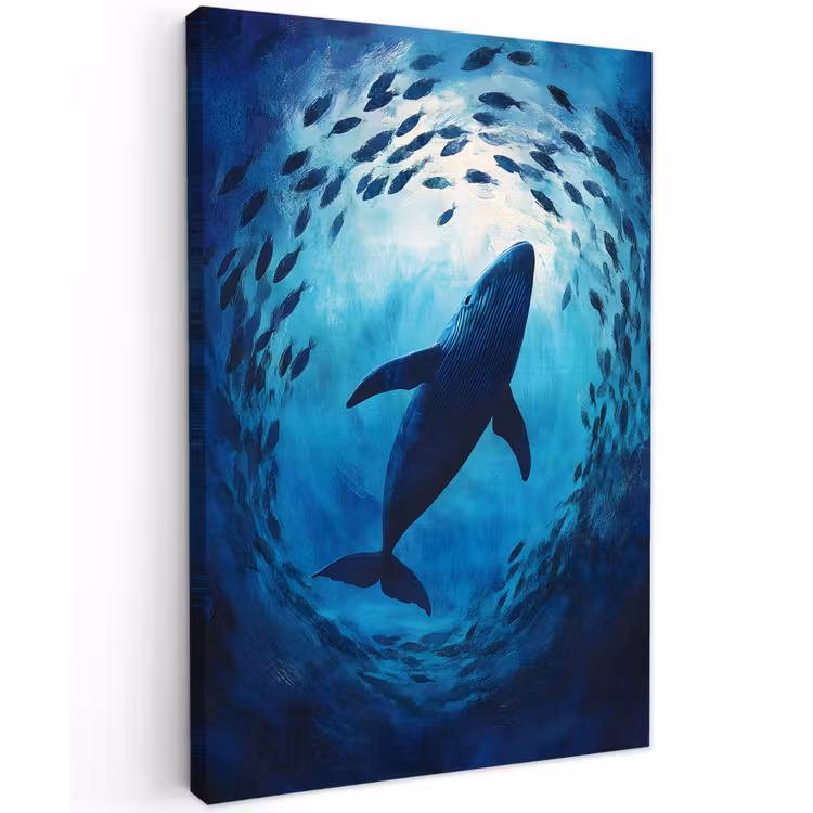 Walvis - Vissen - Donkerblauw Tuinposter op houten frame 2 cm dik klein -3d