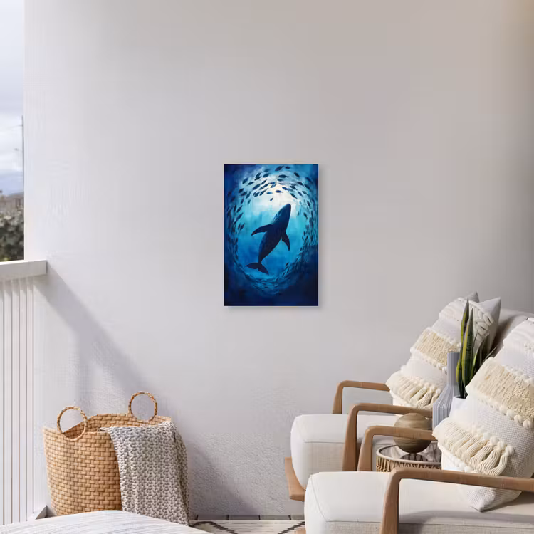 Walvis - Vissen - Donkerblauw Tuinposter op houten frame 2 cm dik klein -sfeer1