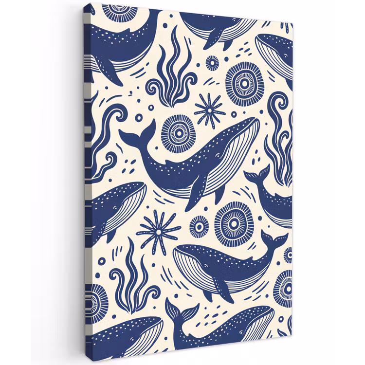 Walvis - Onderwater - Dieren - Abstract - Blauw Tuinposter op houten frame 2 cm dik klein -3d