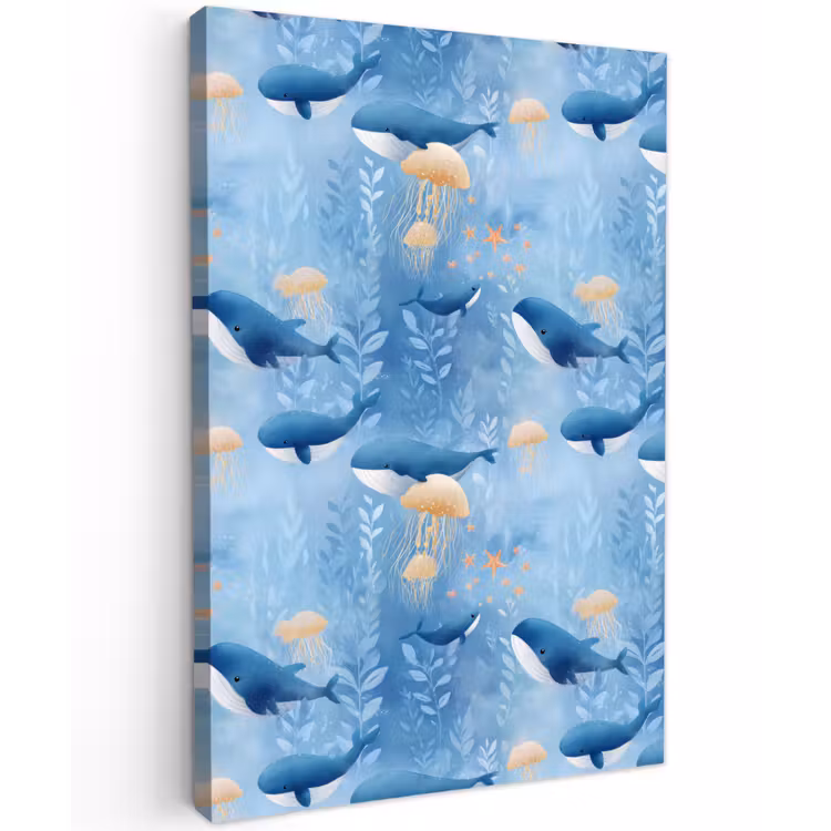 Walvissen - Oceaan - Blauw Tuinposter op houten frame 2 cm dik klein 841 -3d