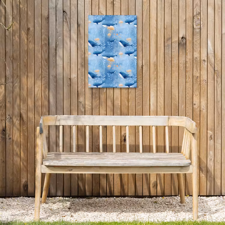 Walvissen - Oceaan - Blauw Tuinposter op houten frame 2 cm dik klein 841 -sfeer4