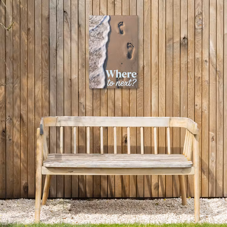 Where to next - Strand - Voetstappen Tuinposter op houten frame 2 cm dik klein -sfeer4