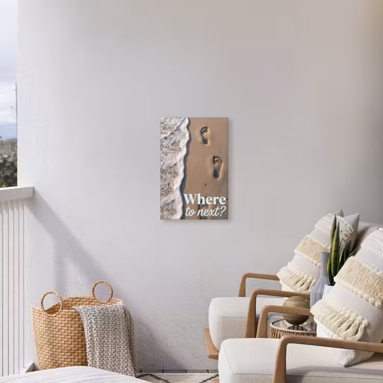 Where to next - Strand - Voetstappen Tuinposter op houten frame 2 cm dik klein -sfeer1