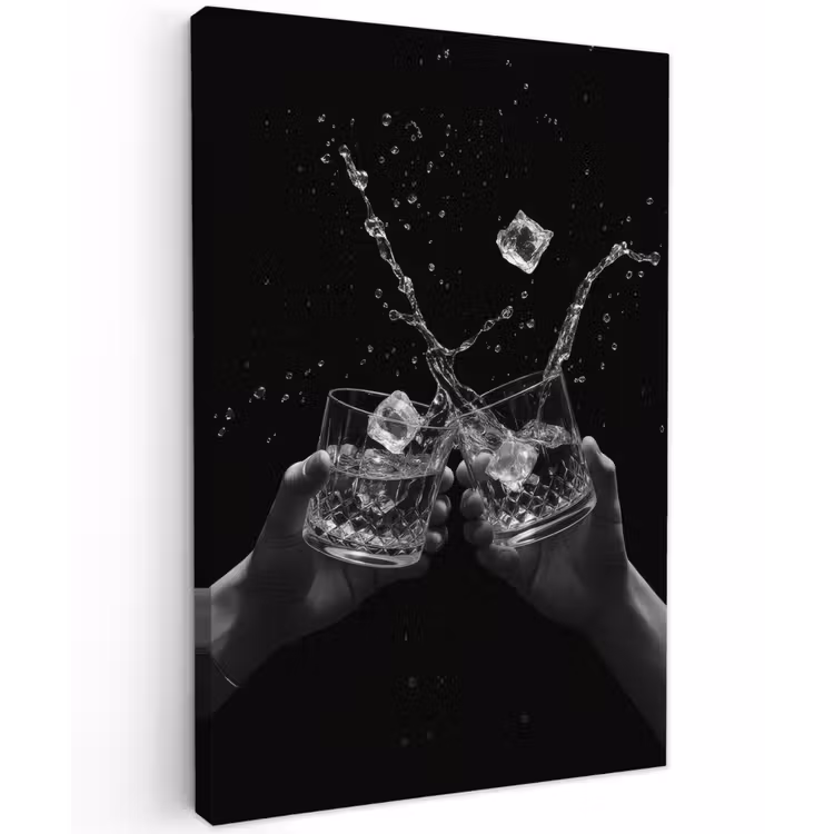 Whickyglazen - Ijs - Spetters - Zwart Tuinposter op houten frame 2 cm dik klein -3d