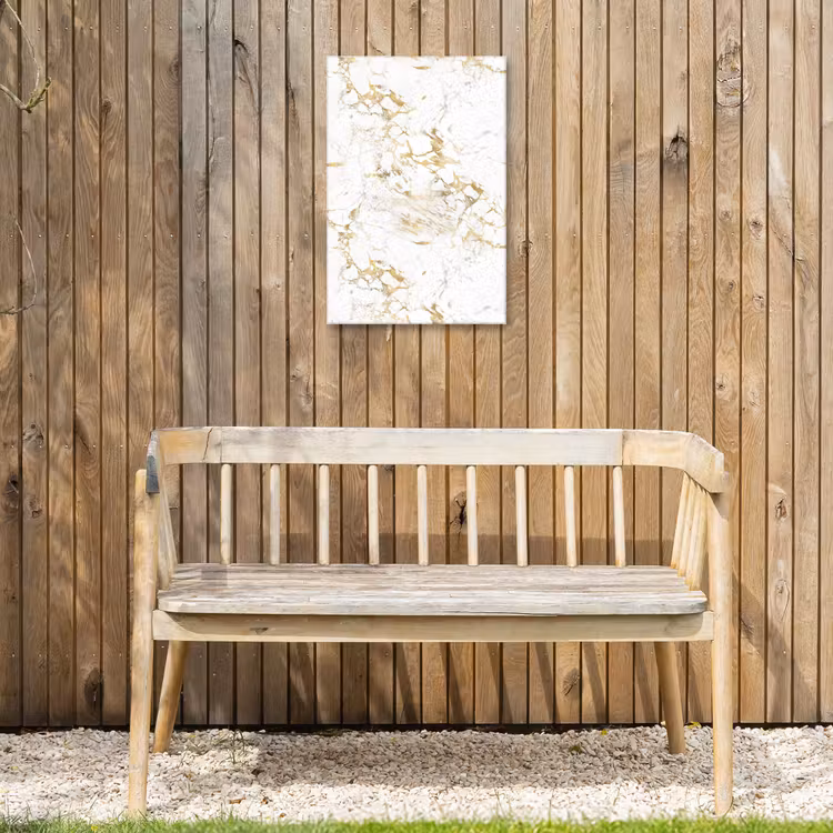 Wit - Marmer - Luxe - Goud Tuinposter op houten frame 2 cm dik klein 841 -sfeer4
