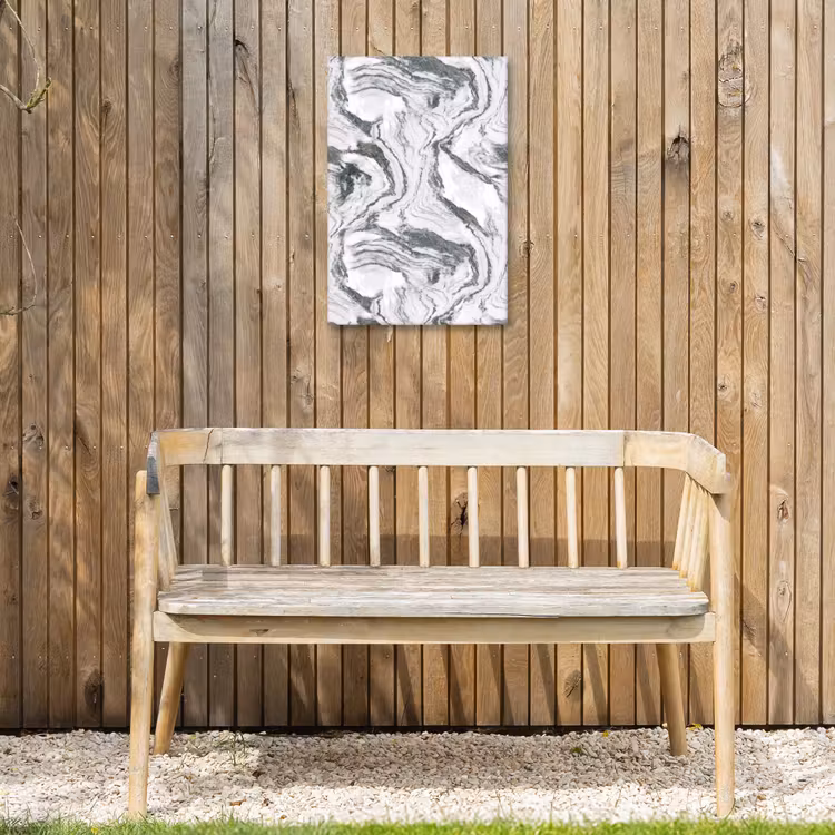 Wit - Marmer - Golvend - Grafiet Tuinposter op houten frame 2 cm dik klein 841 -sfeer4