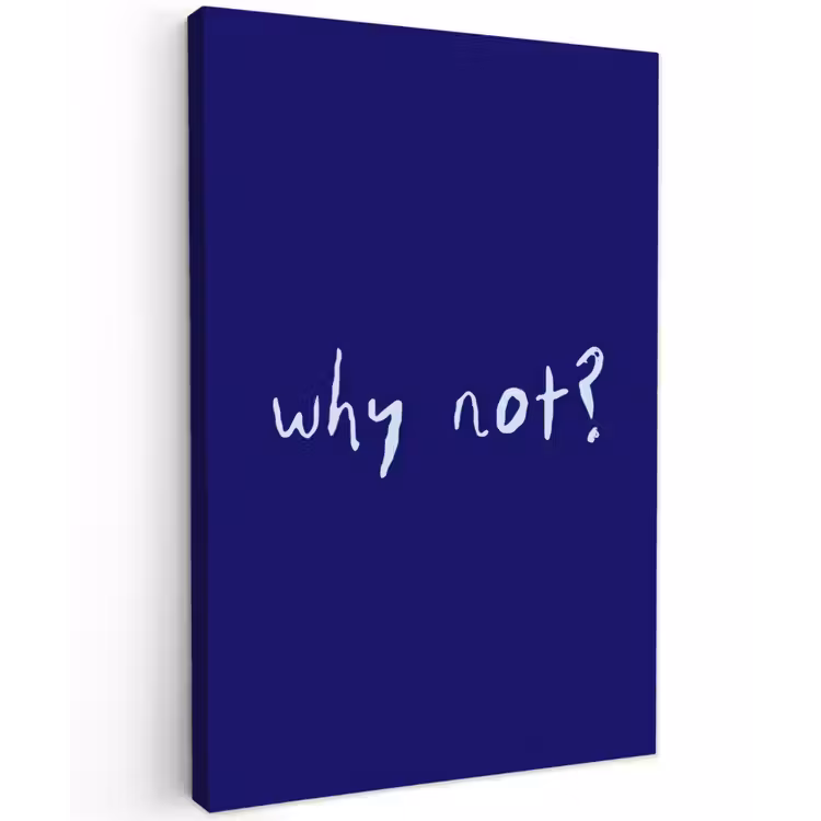Why not - Blauw - Handgeschreven Tuinposter op houten frame 2 cm dik klein -3d
