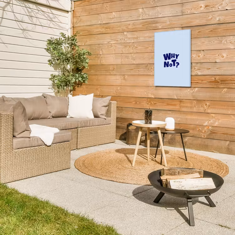 Why not - Blauw - Licht blauw - Quote Tuinposter op houten frame 2 cm dik klein -sfeer2