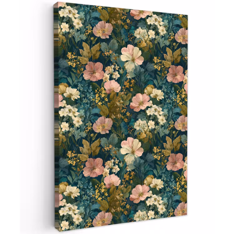 Wilde bloemen - Botanisch - Patroon - Roze - Romantisch Tuinposter op houten frame 2 cm dik klein 841 -3d