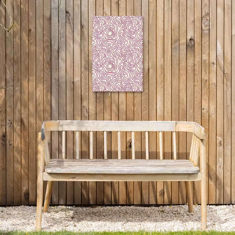 Kronkelende lijn - Magenta - Crème Tuinposter op houten frame 2 cm dik klein 841 -sfeer4