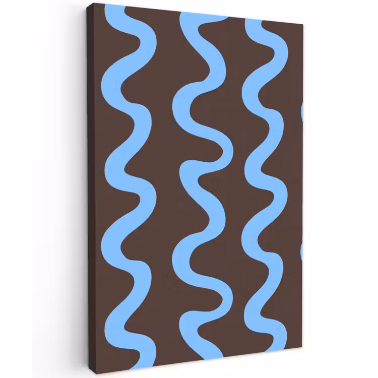 Kronkelende lijnen - Blauw - Bruin - Minimalistisch Tuinposter op houten frame 2 cm dik klein 841 -3d