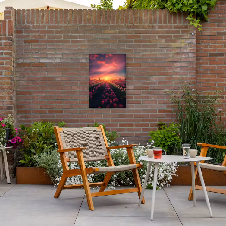 Windmolen - Zonsondergang - Landschap Tuinposter op houten frame 2 cm dik klein -sfeer3