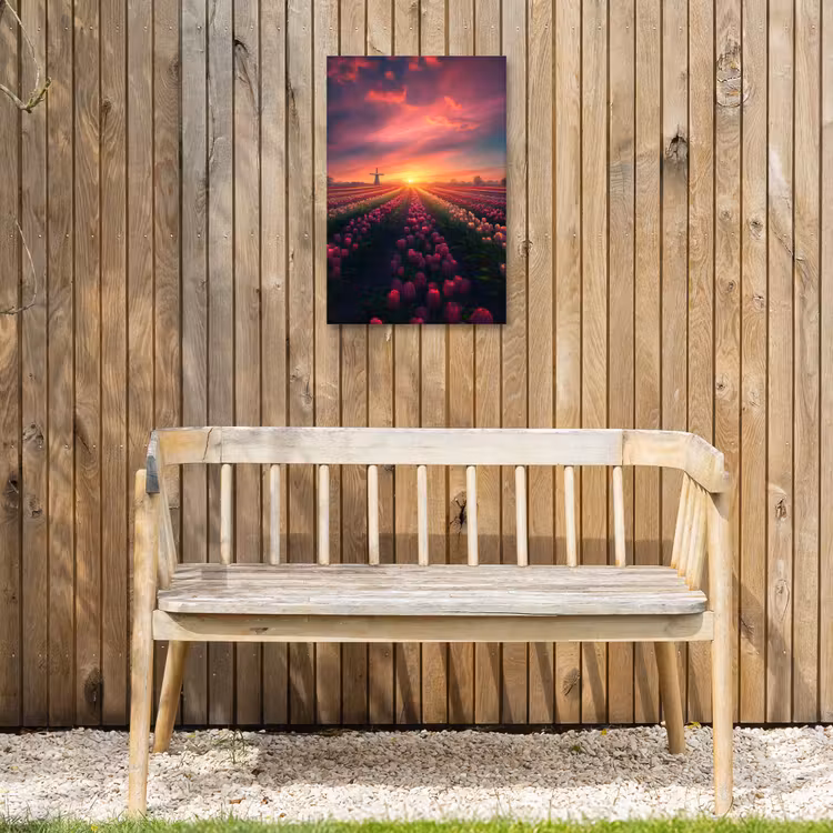 Windmolen - Zonsondergang - Landschap Tuinposter op houten frame 2 cm dik klein -sfeer4