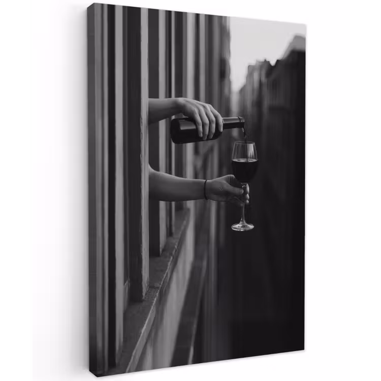 Wijnfles - Glas - Handen - Raam Tuinposter op houten frame 2 cm dik klein -3d