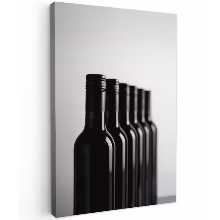 Wijnflessen - Zwart - Minimalistisch Tuinposter op houten frame 2 cm dik klein -3d