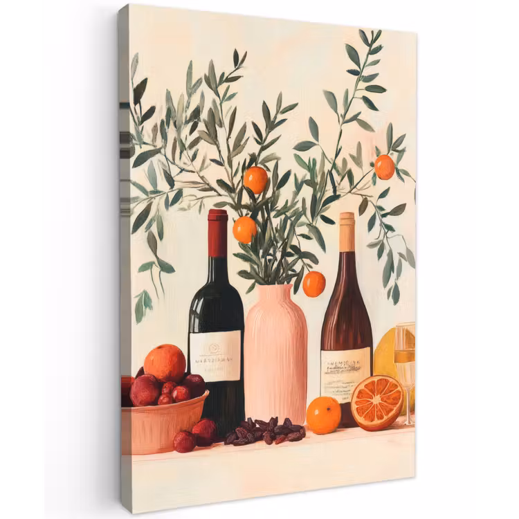 Wijnflessen - Takken - Sinaasappels Tuinposter op houten frame 2 cm dik klein -3d