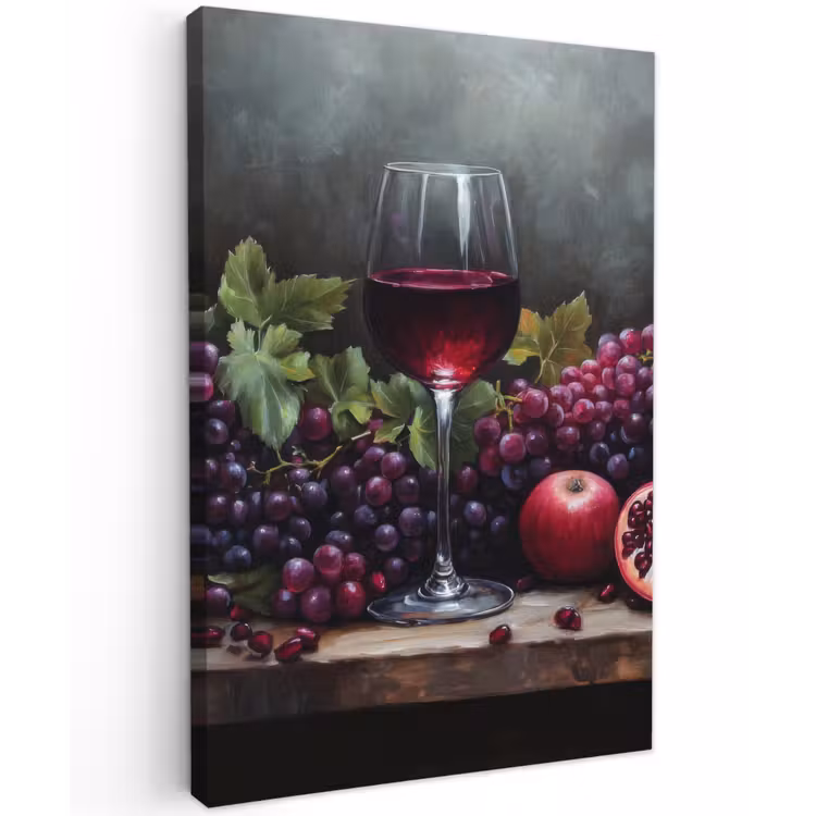Wijn - Fruit - Stilleven Tuinposter op houten frame 2 cm dik klein -3d