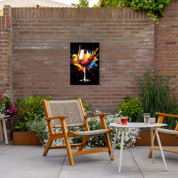 Wijn - Glas - Graffiti - Borrel - Rood - Verf Tuinposter op houten frame 2 cm dik klein -sfeer3